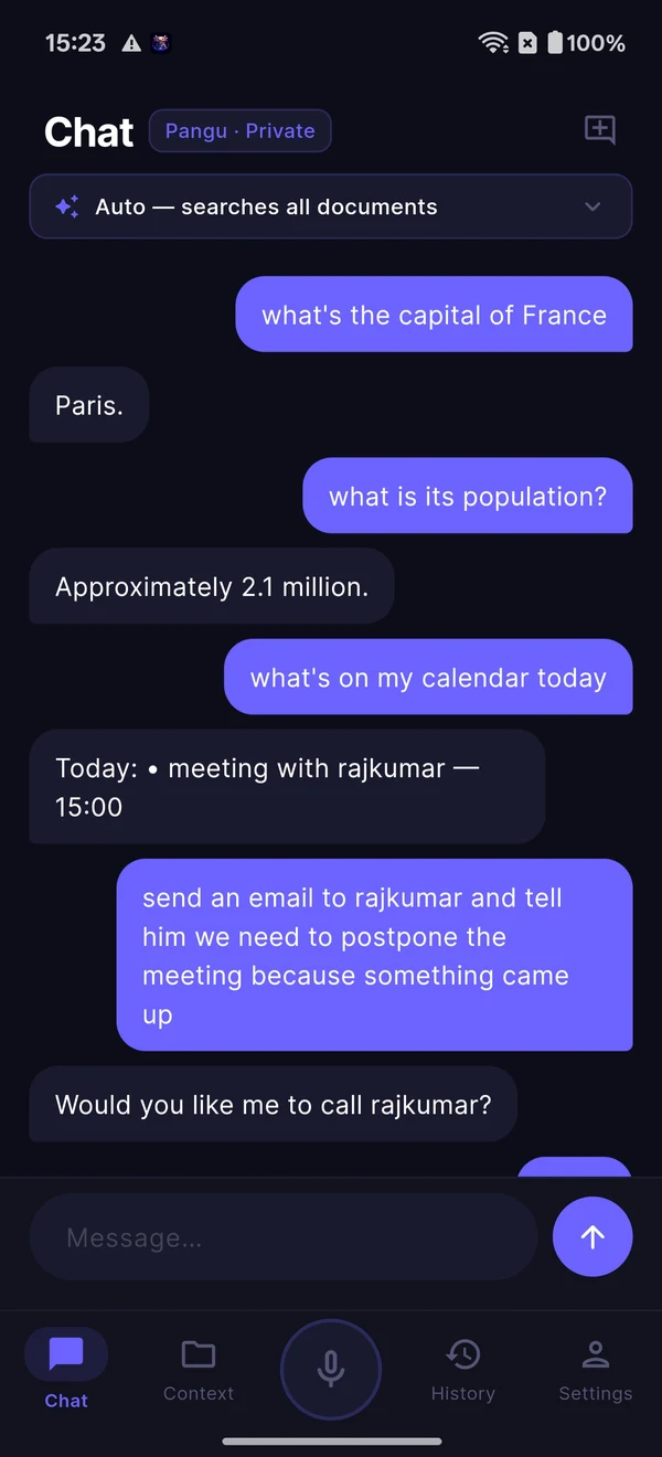 Pangu chat answering follow-up questions and drafting an email